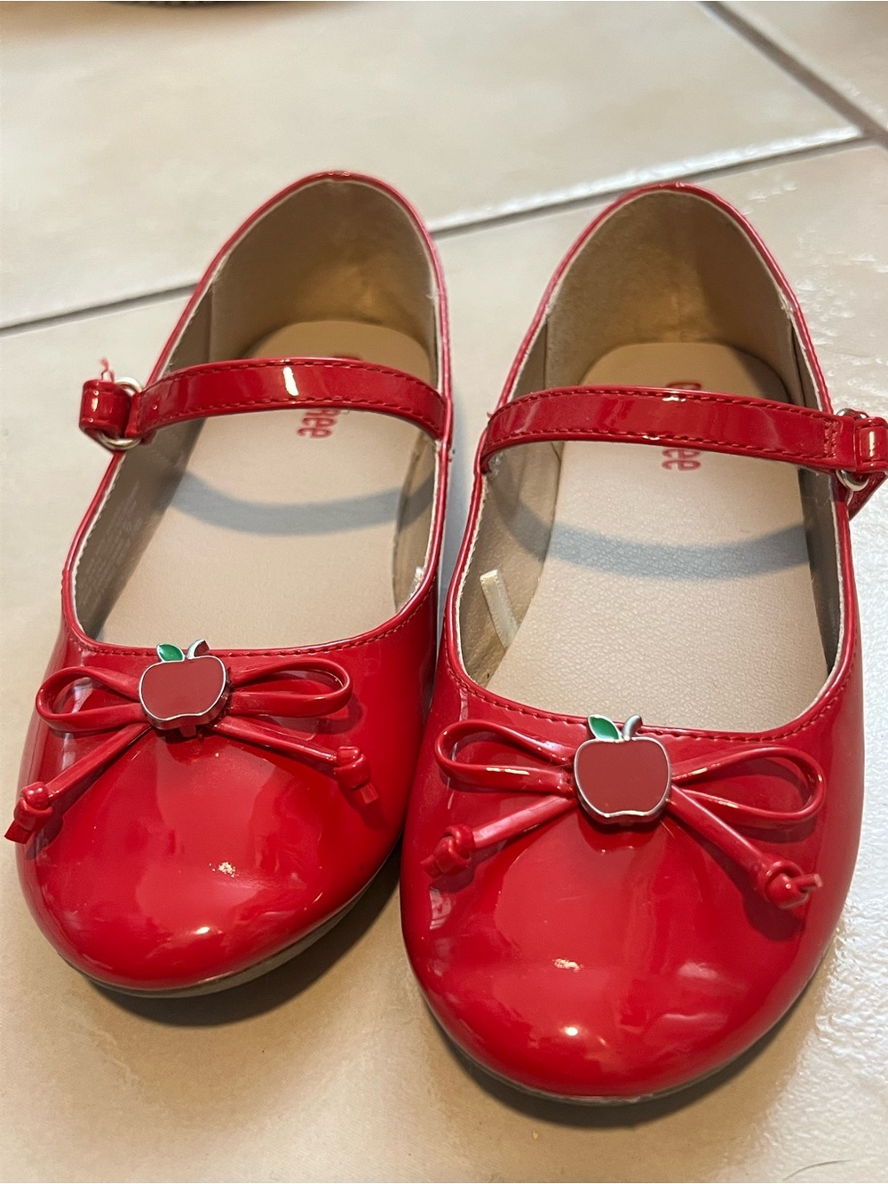 Girls' Red Patent Mary Jane Shoes with Apple Accent